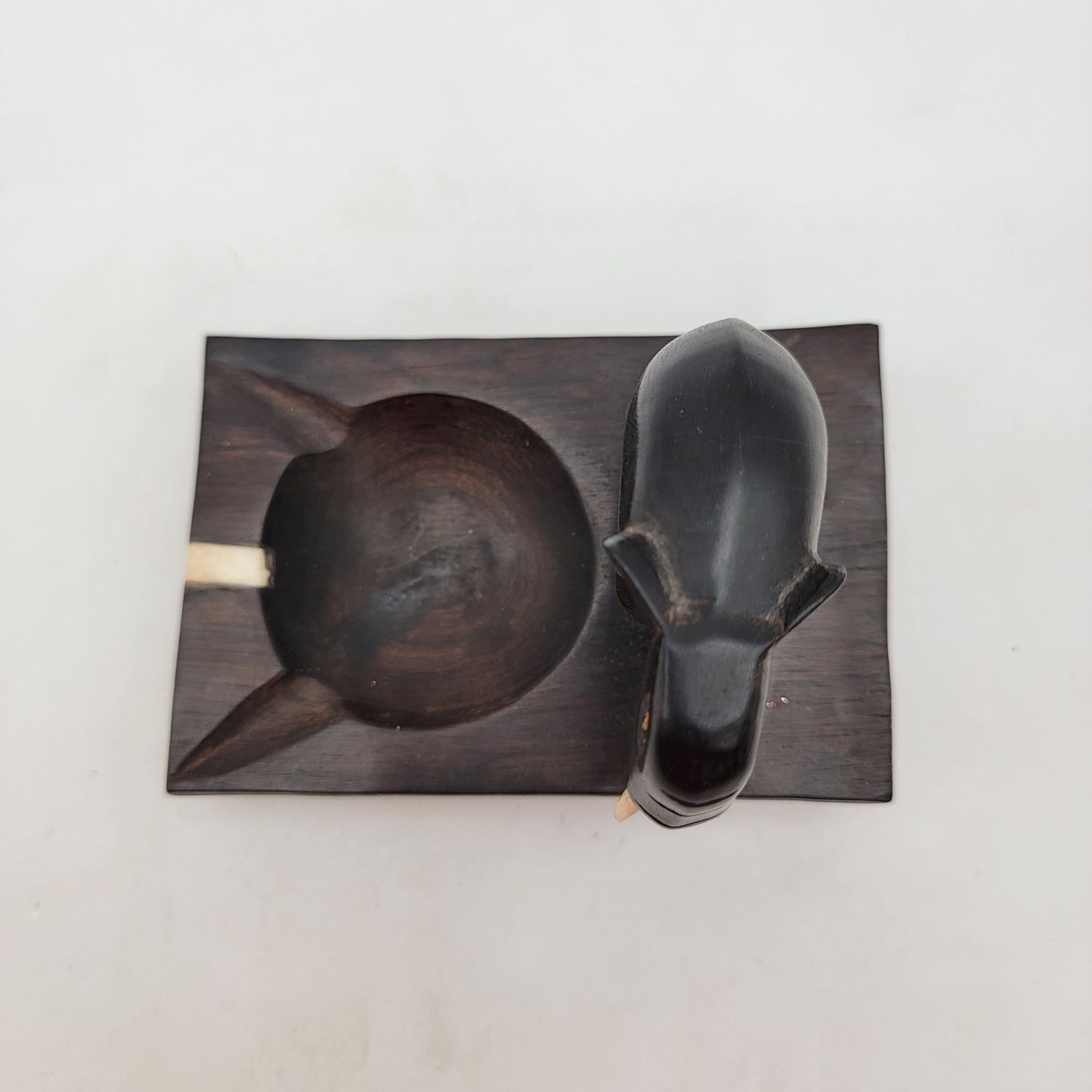 Vintage Carved Ebony Wood Elephant Ashtray