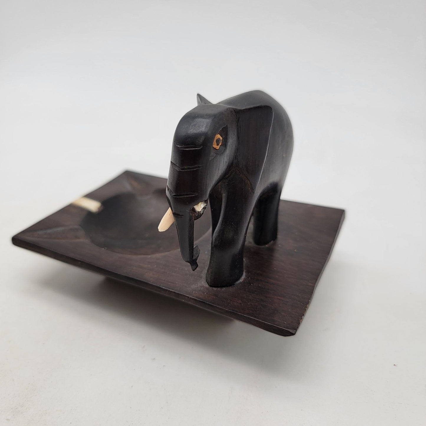 Vintage Carved Ebony Wood Elephant Ashtray