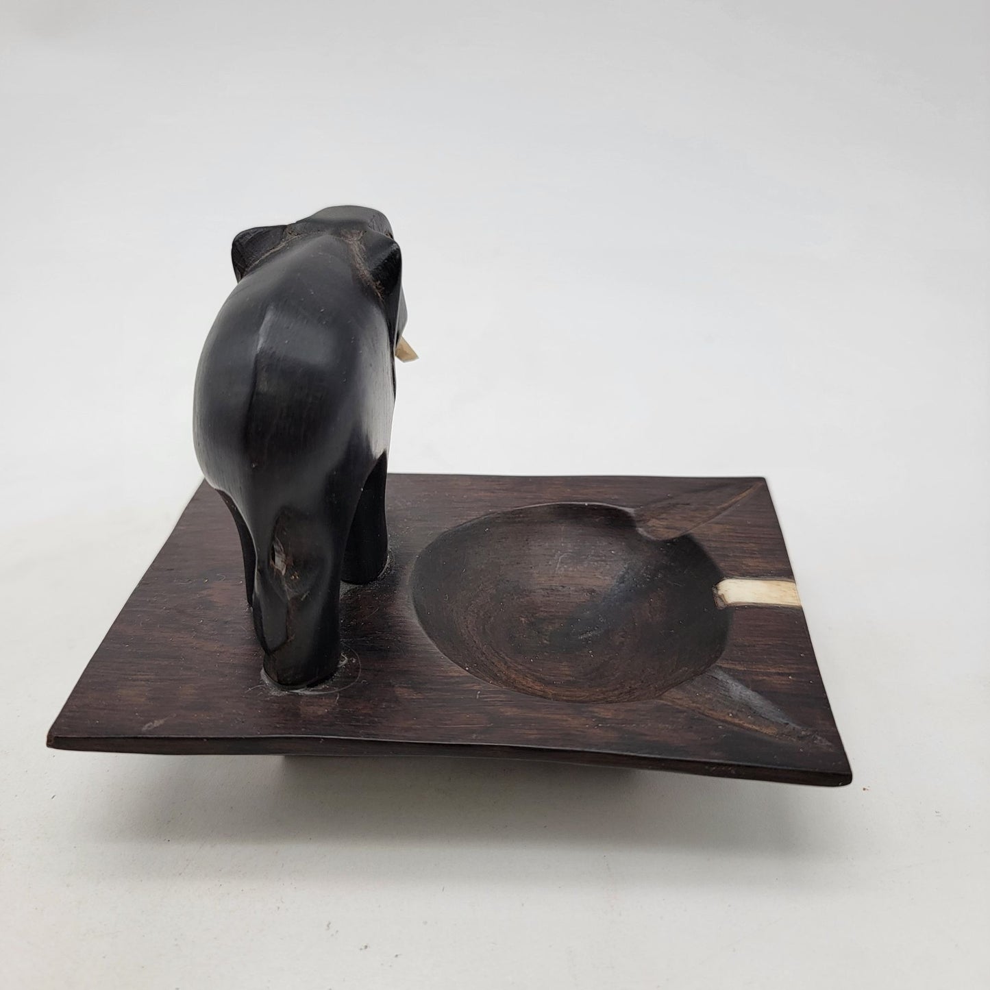 Vintage Carved Ebony Wood Elephant Ashtray