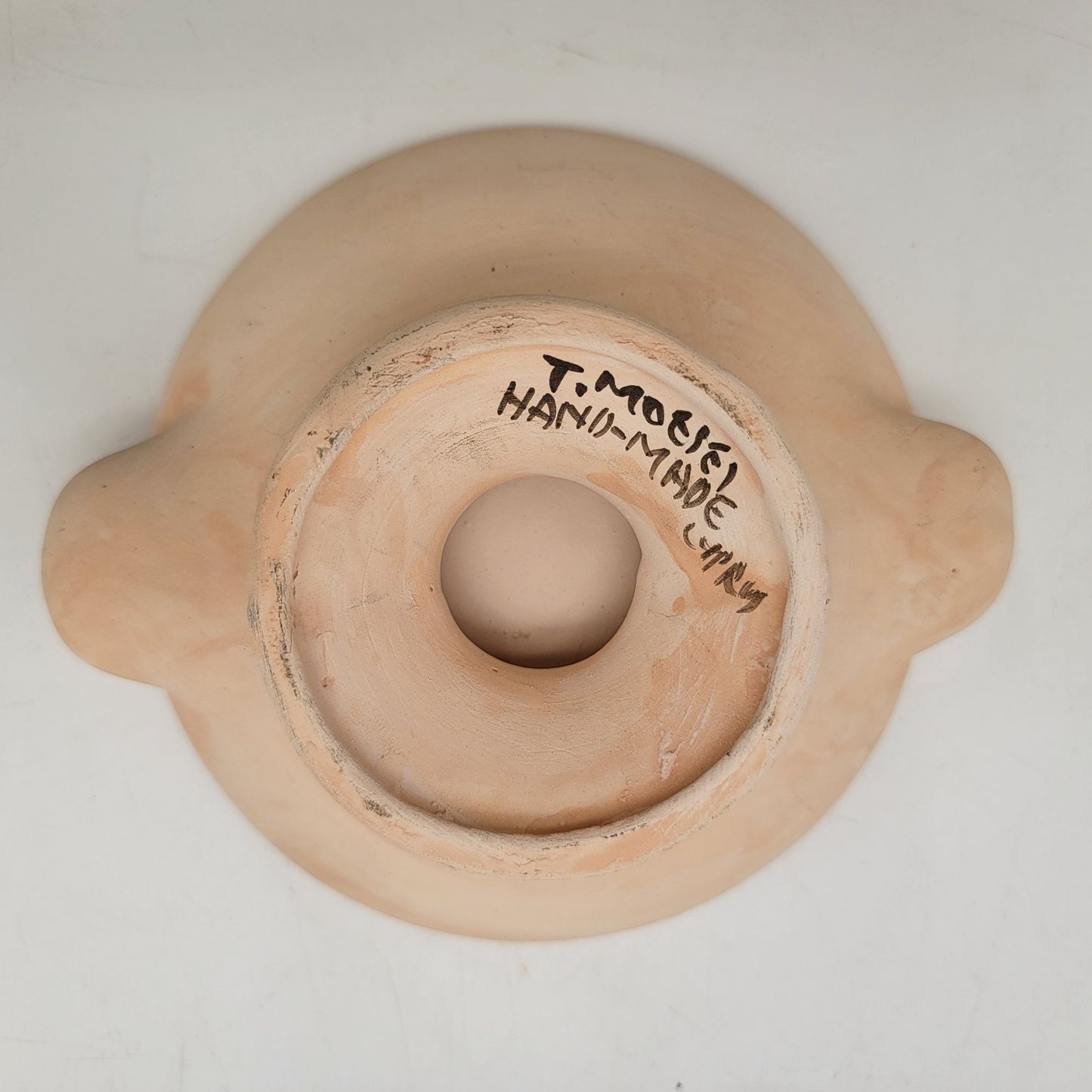 Vintage T. Modiri Hand Made Cyprus Art Pottery Pedestal Bowl With Folk Art Bird Design