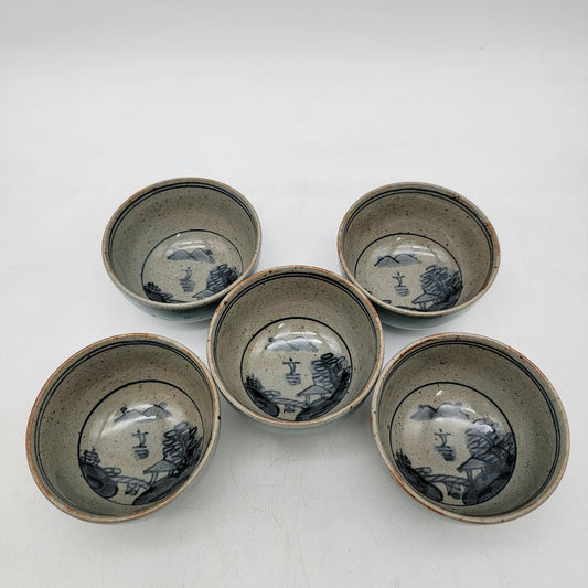 Vintage Arita Ware Sencha Set Of 5 Teacups With Traditional Japanese Design