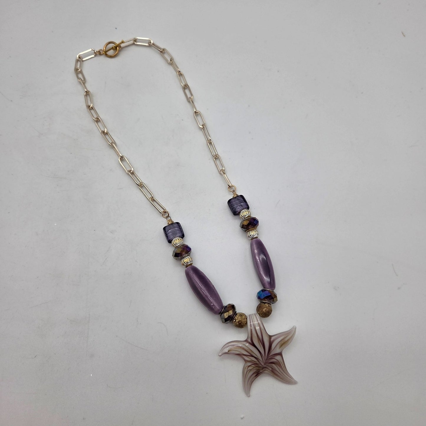 OOAK Handmade Dichroic Art Glass Starfish Pendant Necklace