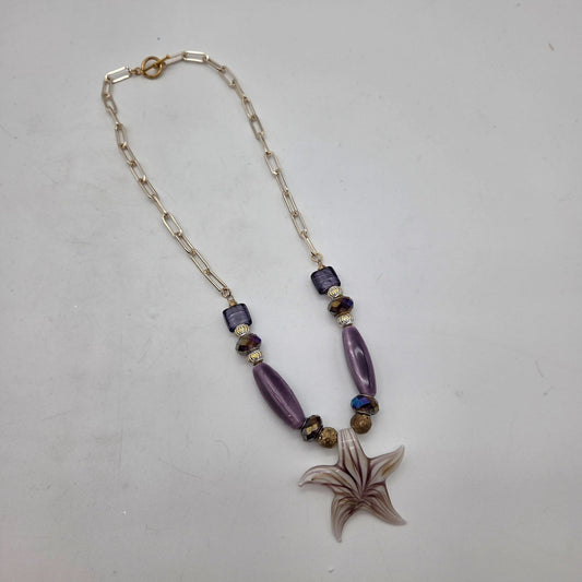 OOAK Handmade Dichroic Art Glass Starfish Pendant Necklace