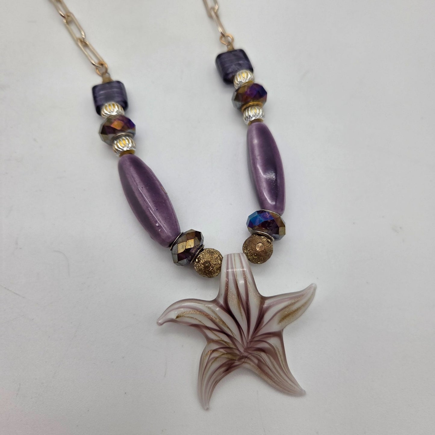 OOAK Handmade Dichroic Art Glass Starfish Pendant Necklace