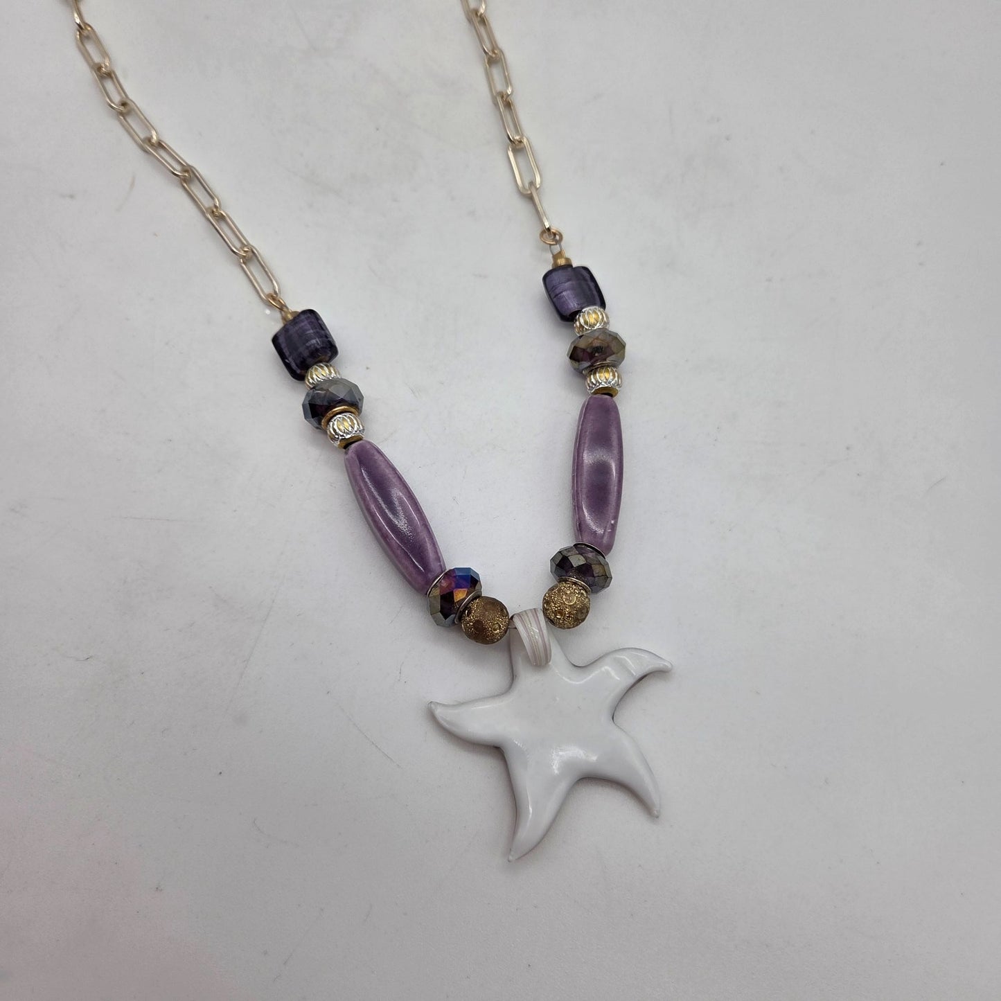 OOAK Handmade Dichroic Art Glass Starfish Pendant Necklace