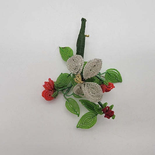 Vintage French Beaded Flower Corsage Brooch Pin