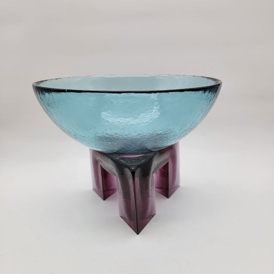 Hudson Beach Art Glass Tripod Bowl Sculpture  Blue & Purple