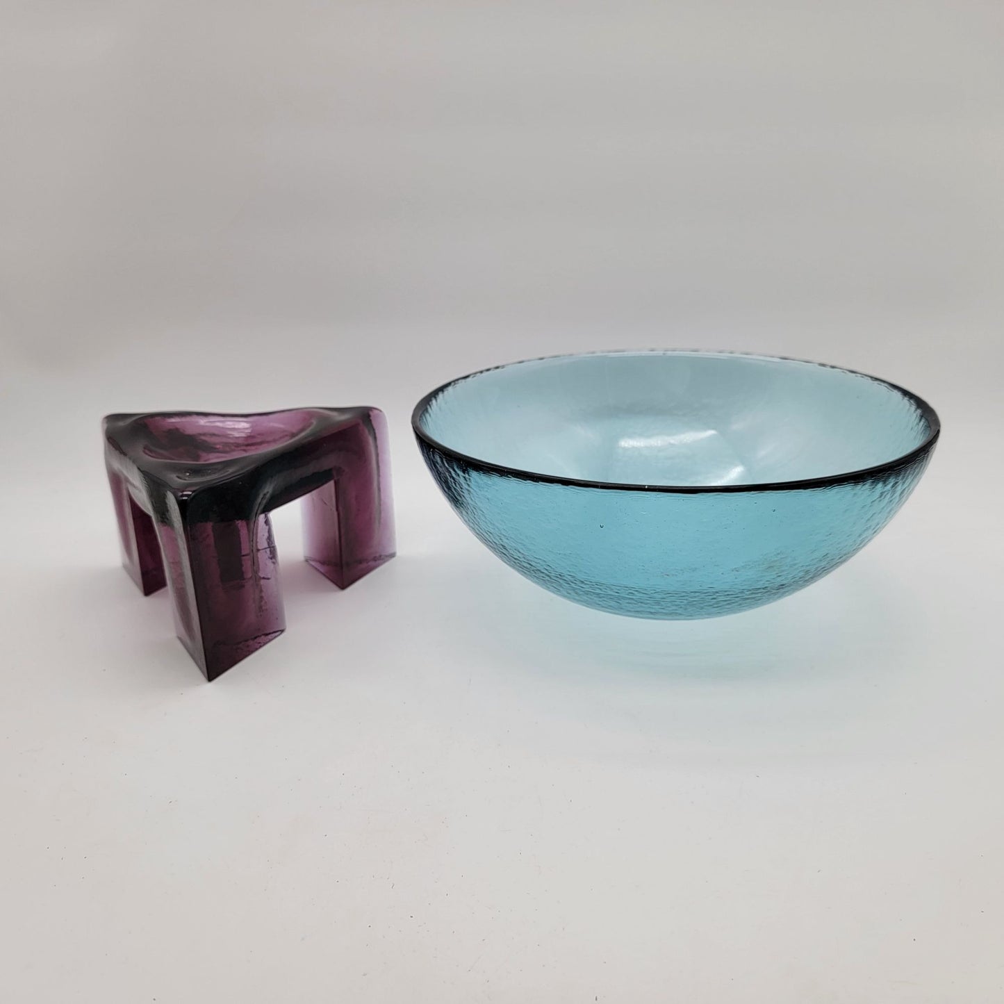 Hudson Beach Art Glass Tripod Bowl Sculpture  Blue & Purple
