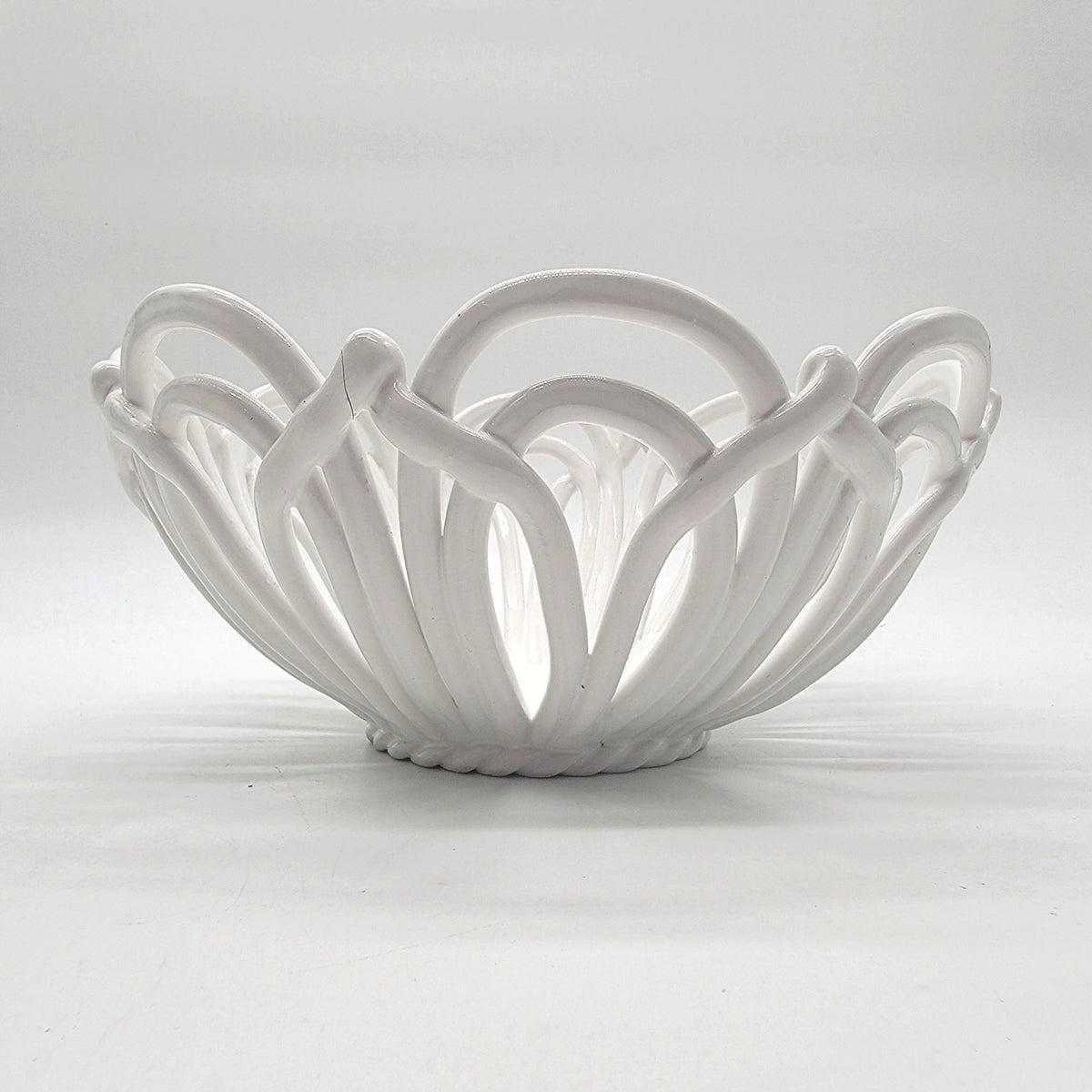 White Italian Looped Pottery Bowl With Openwork - as found