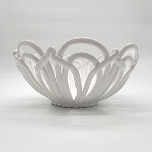 White Italian Looped Pottery Bowl With Openwork - as found