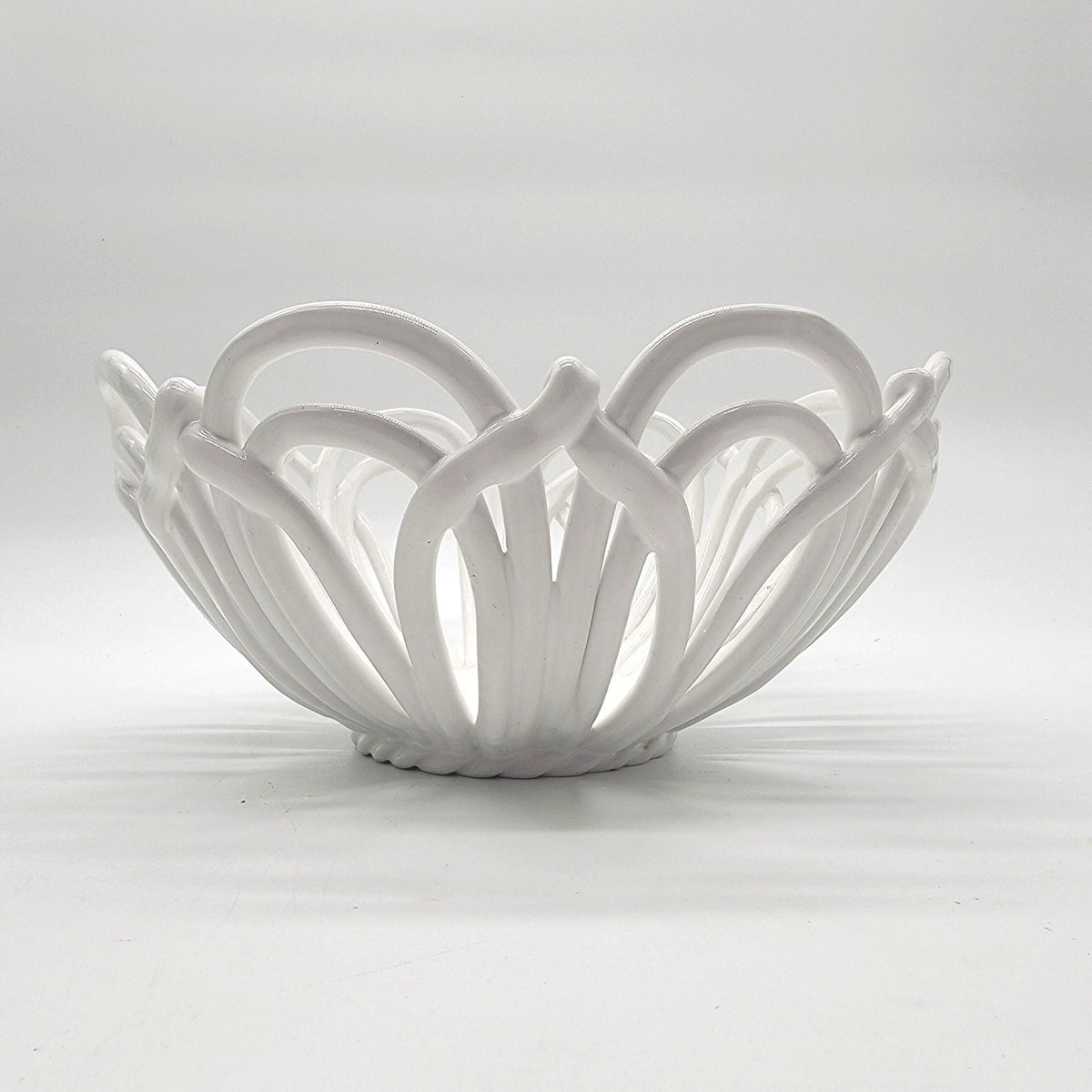 White Italian Looped Pottery Bowl With Openwork - as found