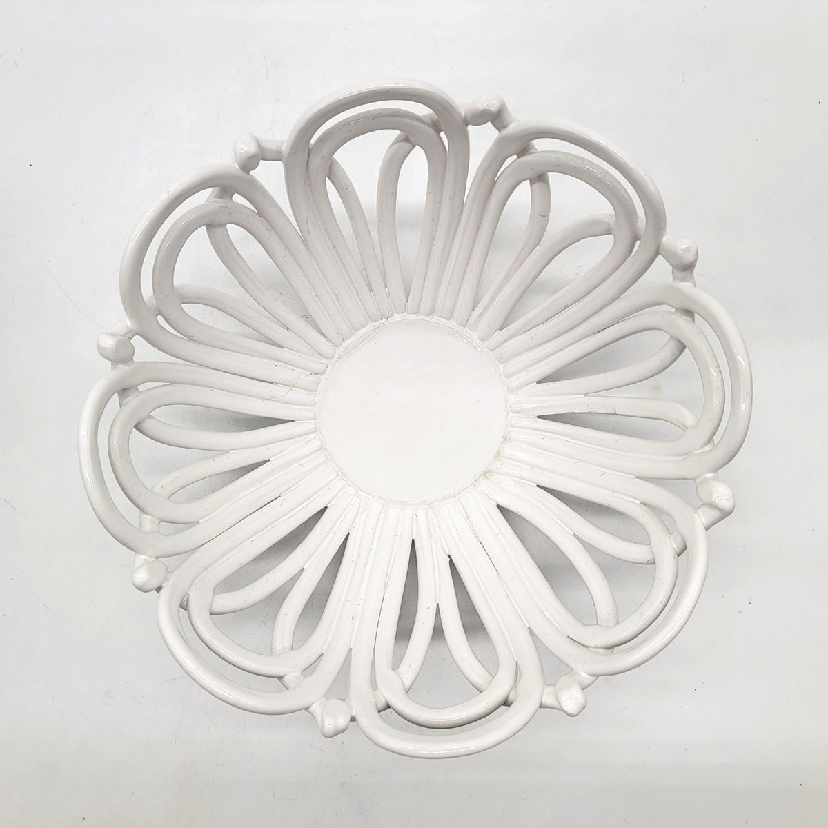 White Italian Looped Pottery Bowl With Openwork - as found