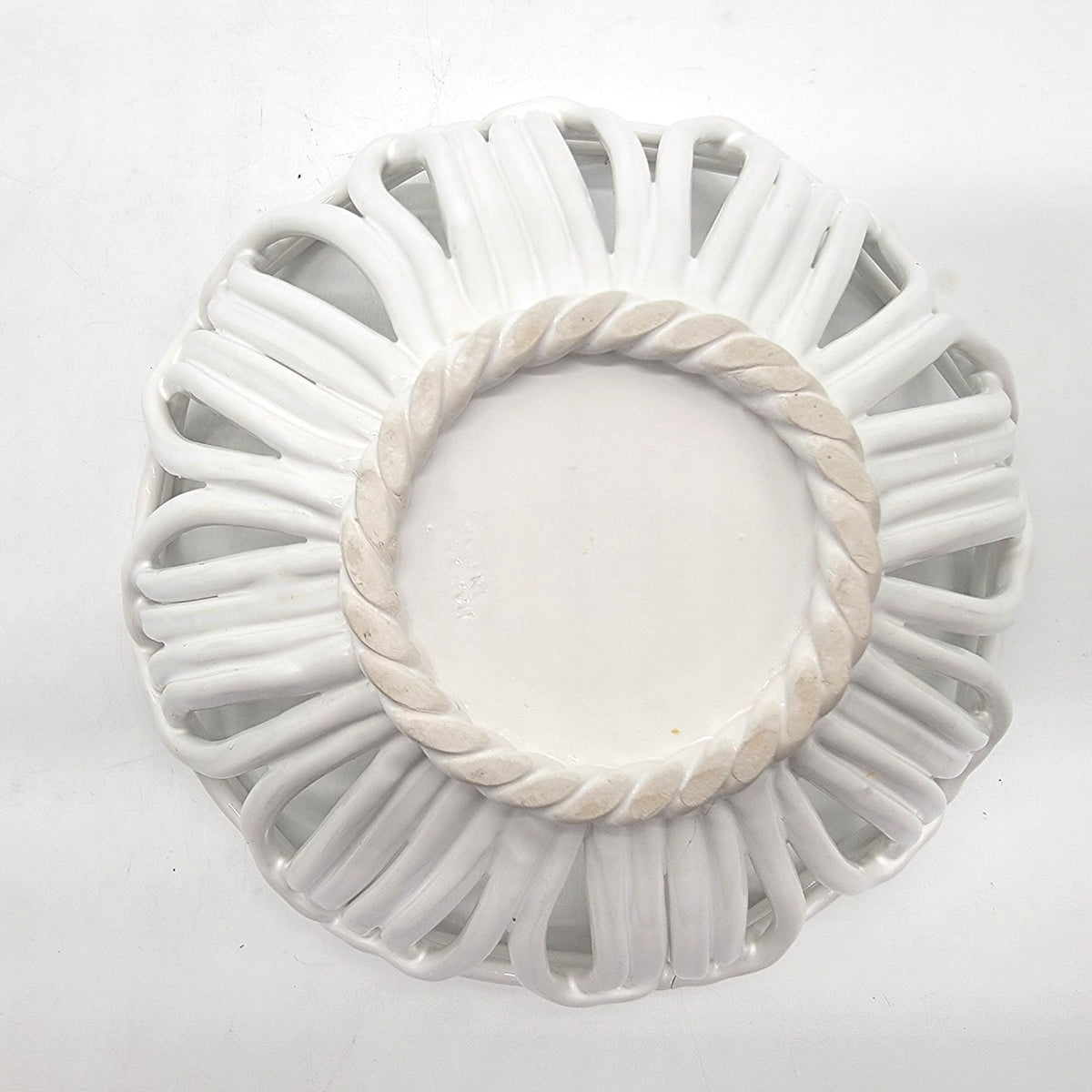 White Italian Looped Pottery Bowl With Openwork - as found