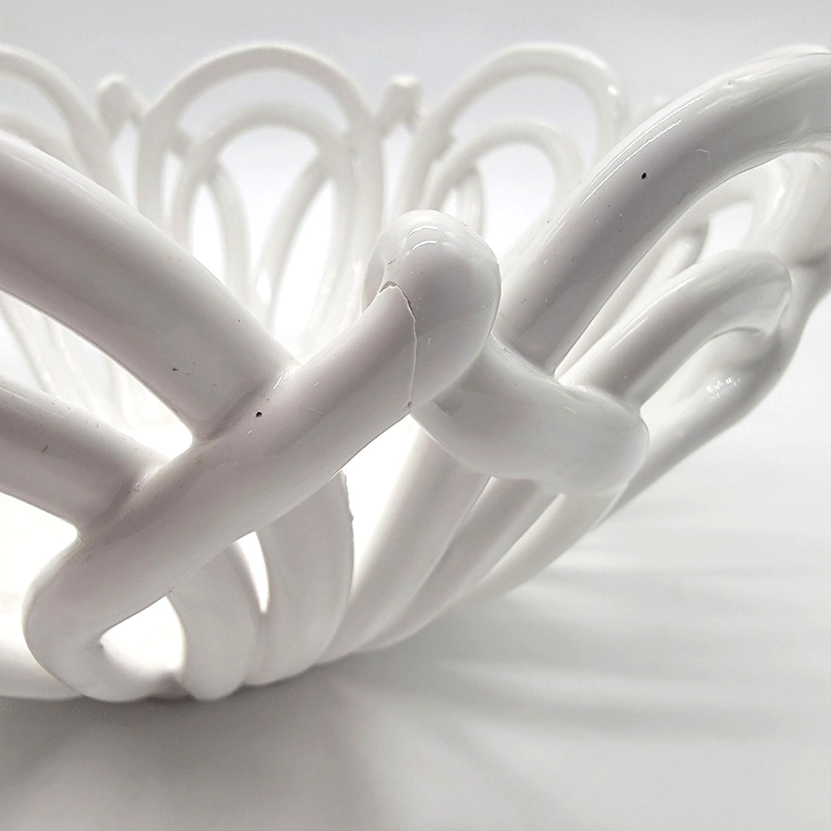 White Italian Looped Pottery Bowl With Openwork - as found