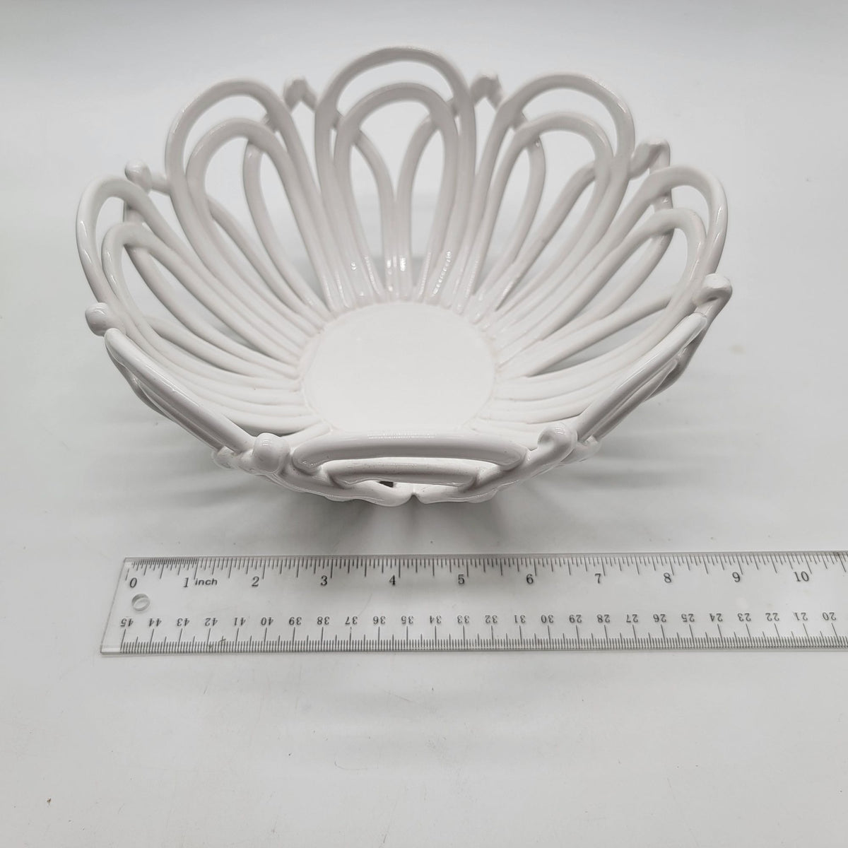 White Italian Looped Pottery Bowl With Openwork - as found