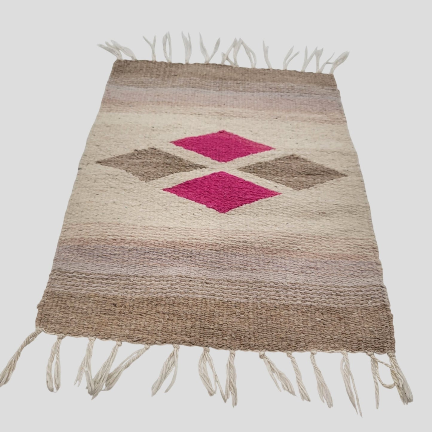 Zapotec Wool Woven Fringed Rug Geometric 21" X 16.5"