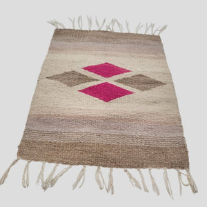 Zapotec Wool Woven Fringed Rug Geometric 21" X 16.5"