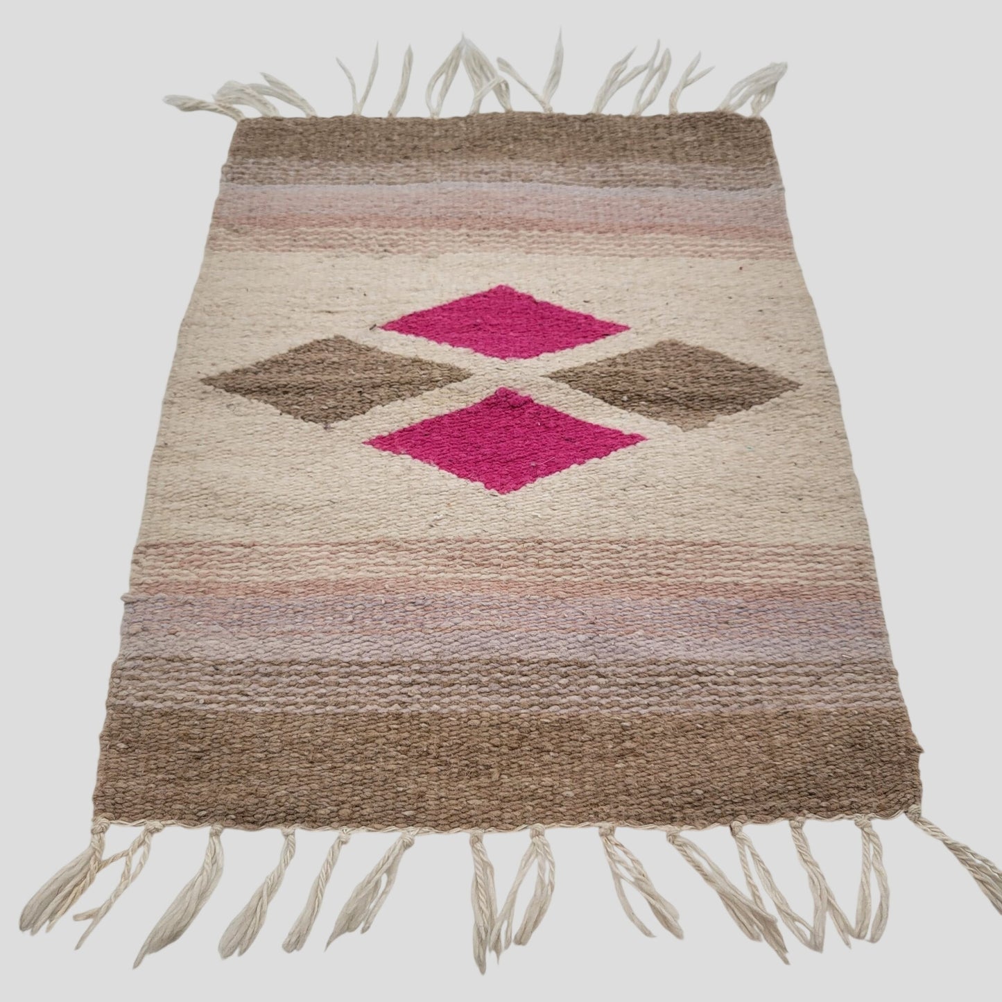 Zapotec Wool Woven Fringed Rug Geometric 21" X 16.5"