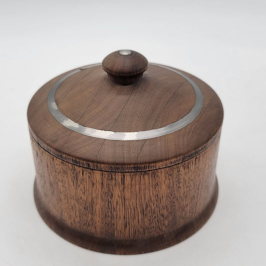 Vintage Hand-Turned Wooden Box With Silver Inlay
