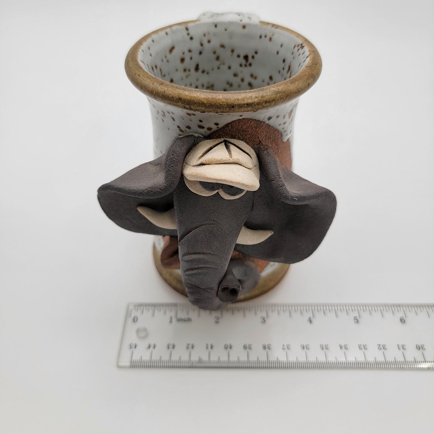 Vintage Signed Mahon Pottery Elephant Ugly Face Stoneware Mug