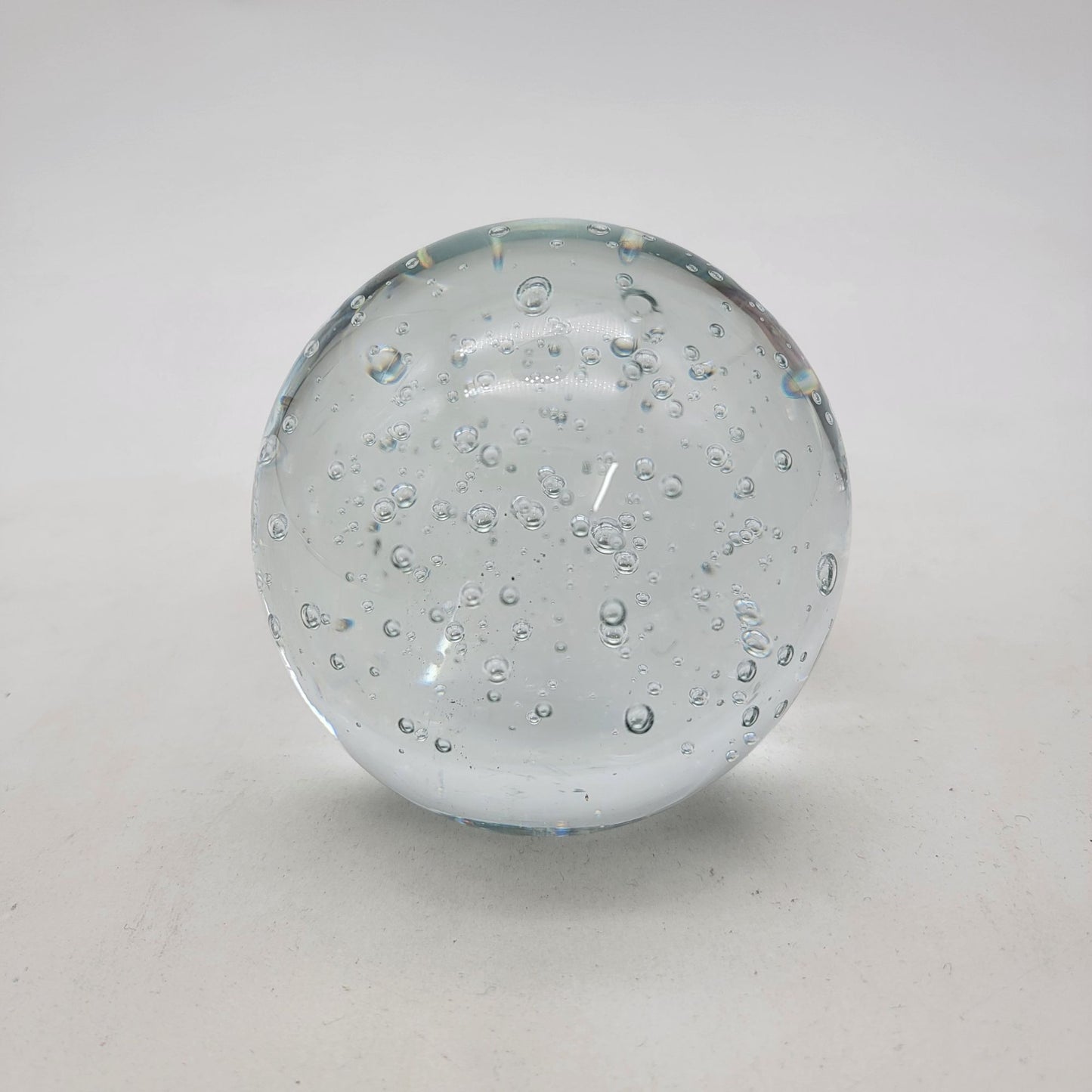Crystal Clear Controlled Bubbles Art Glass Paperweight Round