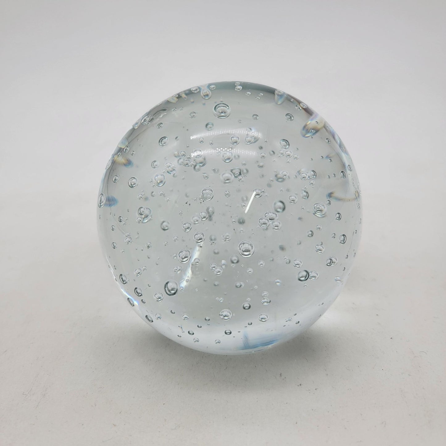 Crystal Clear Controlled Bubbles Art Glass Paperweight Round