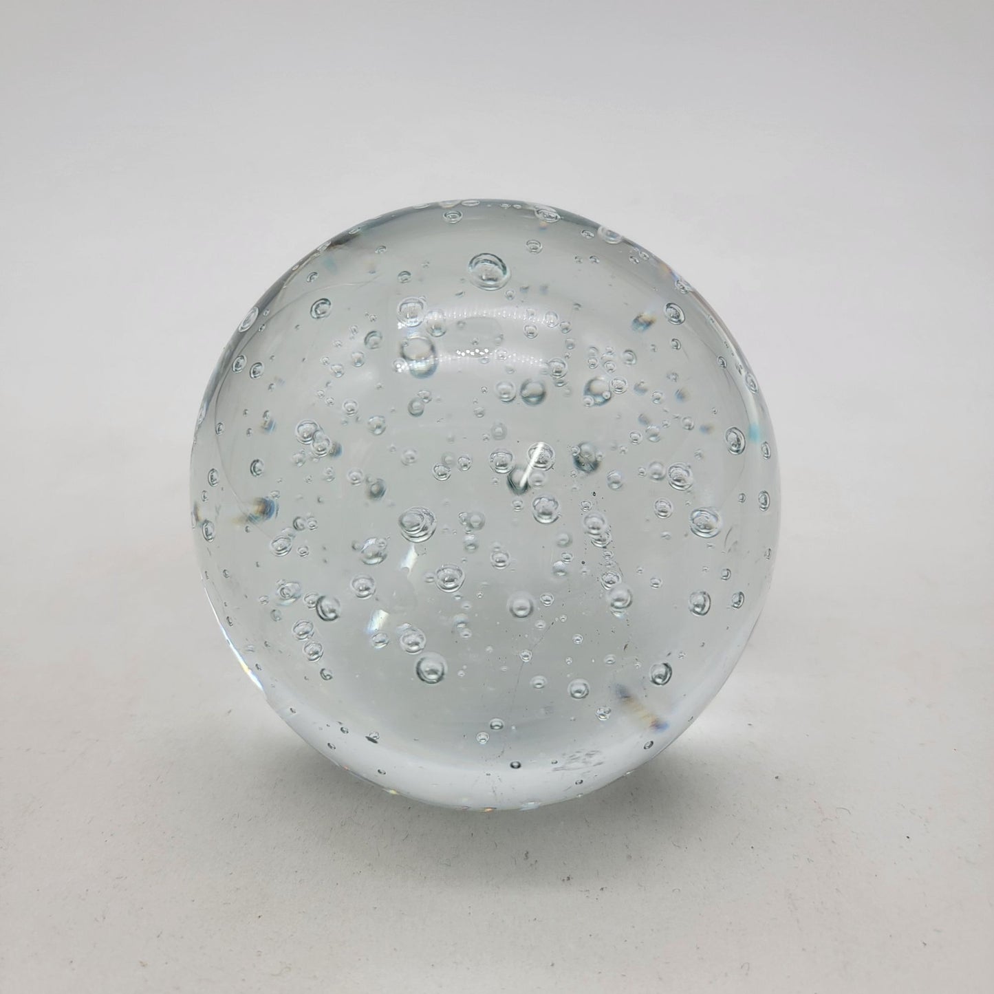 Crystal Clear Controlled Bubbles Art Glass Paperweight Round