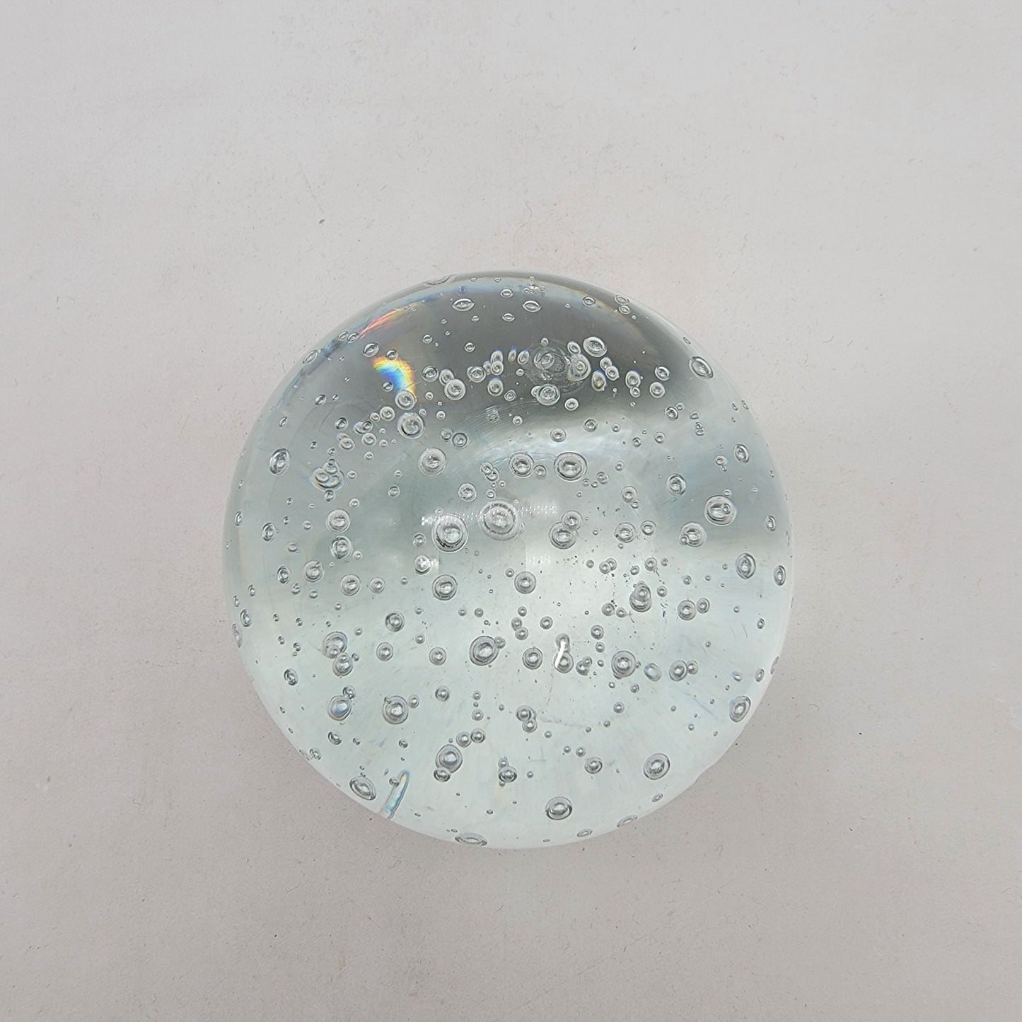 Crystal Clear Controlled Bubbles Art Glass Paperweight Round