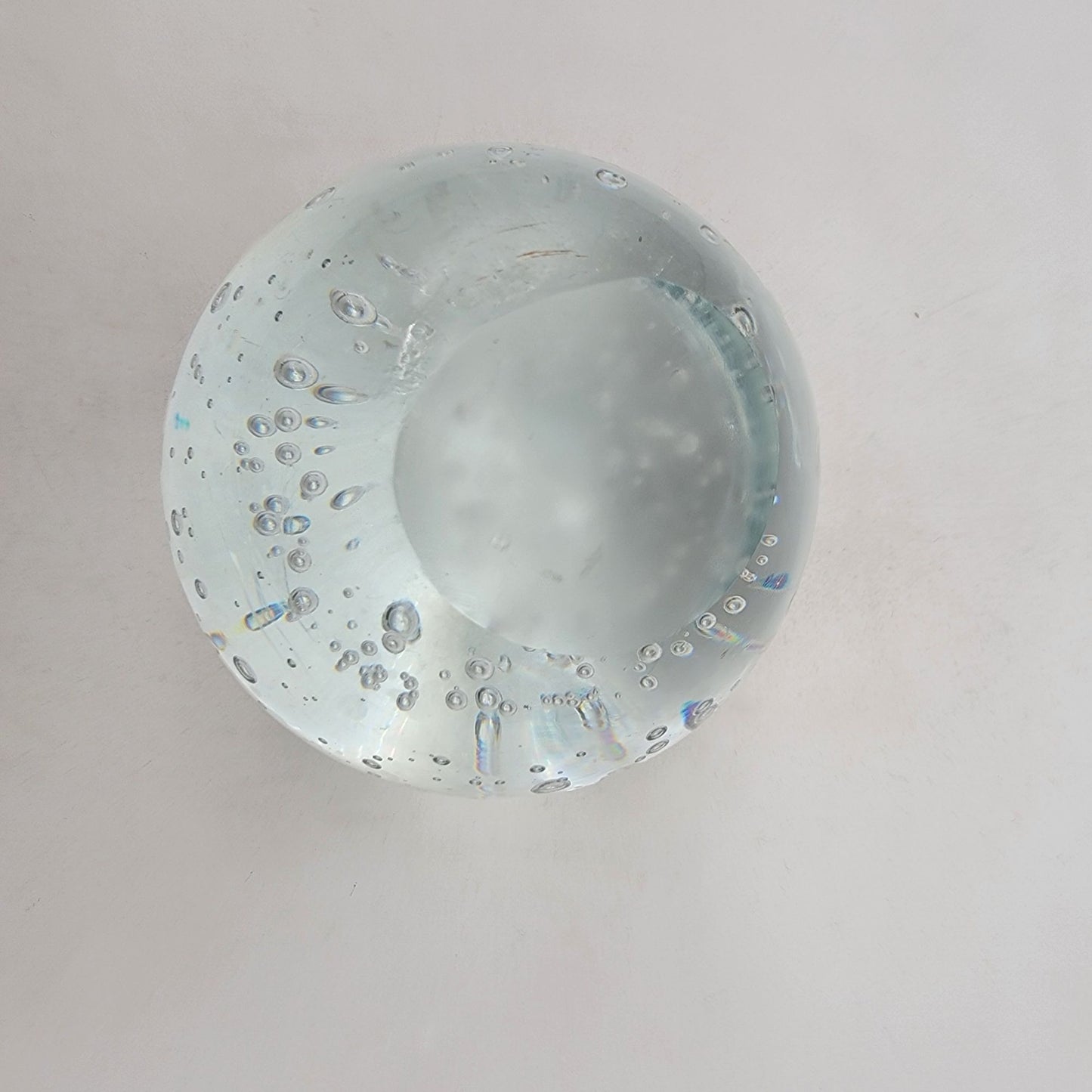Crystal Clear Controlled Bubbles Art Glass Paperweight Round