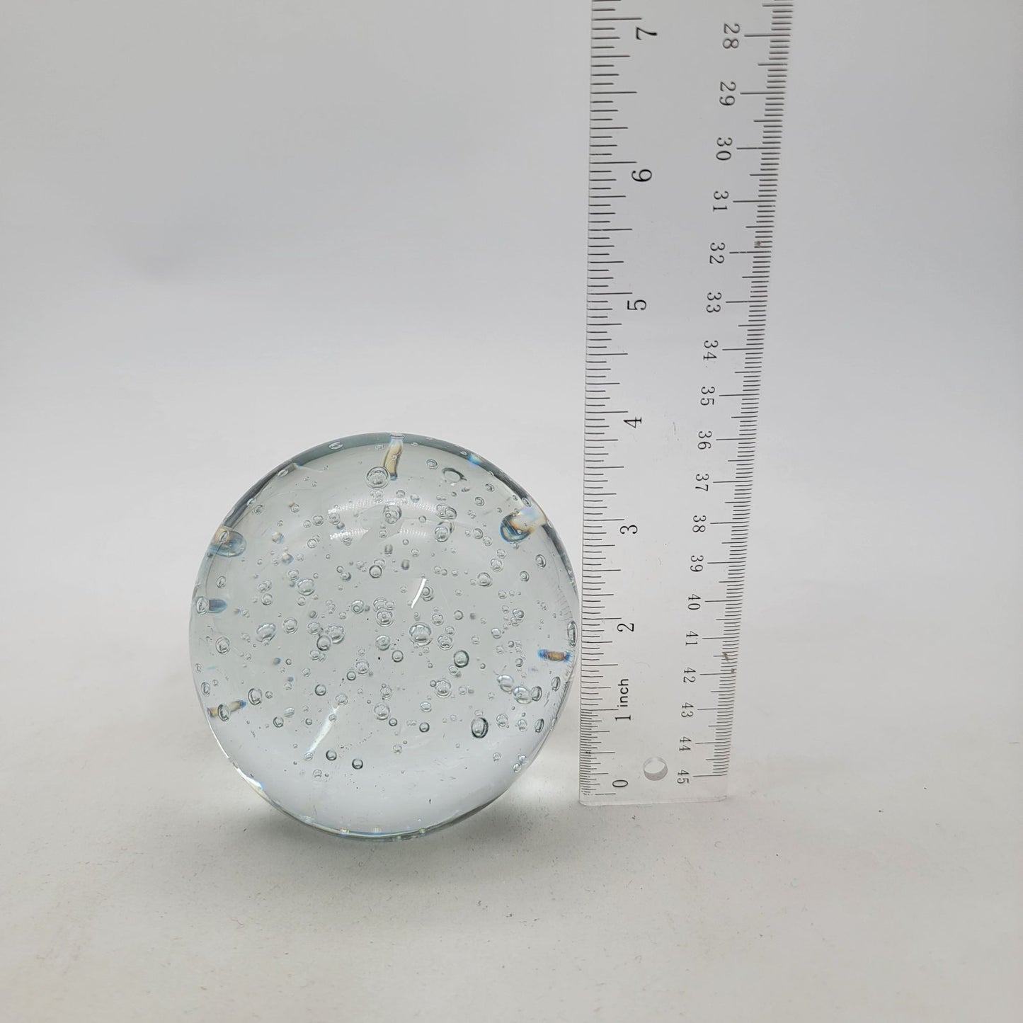 Crystal Clear Controlled Bubbles Art Glass Paperweight Round
