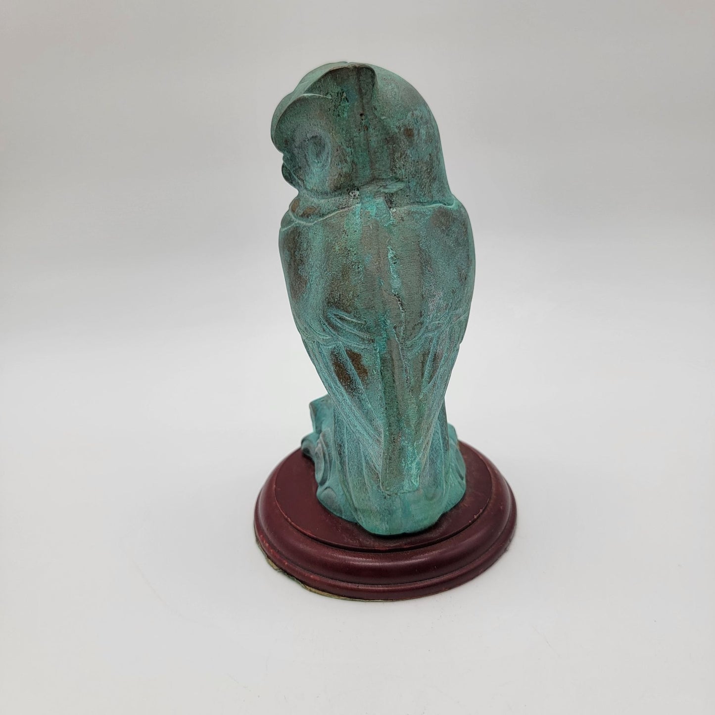Vintage Patinated Brass Owl Sculpture On Wood Base