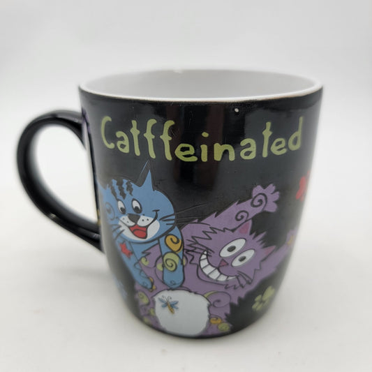 "Catffeinated/Decatf" Cat Paw Prints Ceramic Mug