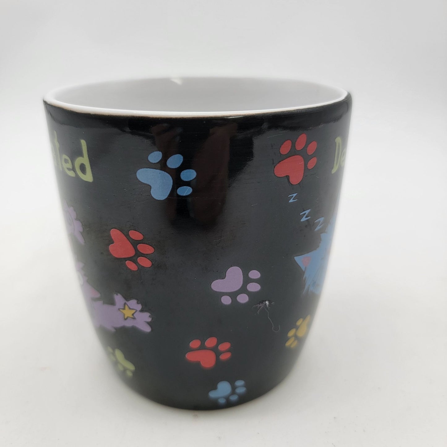 "Catffeinated/Decatf" Cat Paw Prints Ceramic Mug