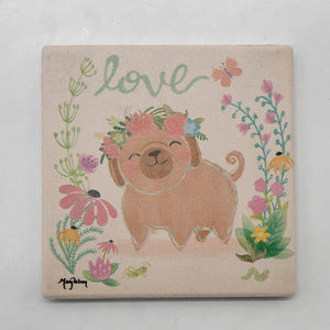 Mary Urban Pug Garden Friend Love Tile Trivet Coaster
