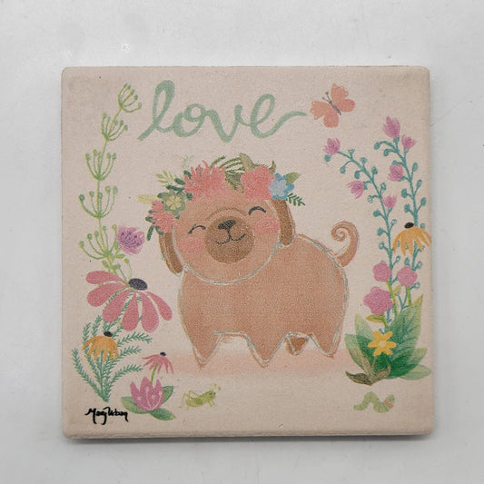 Mary Urban Pug Garden Friend Love Tile Trivet Coaster