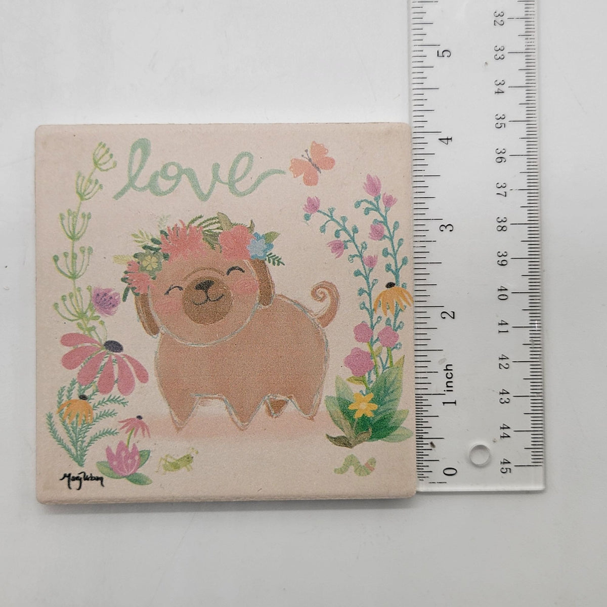 Mary Urban Pug Garden Friend Love Tile Trivet Coaster
