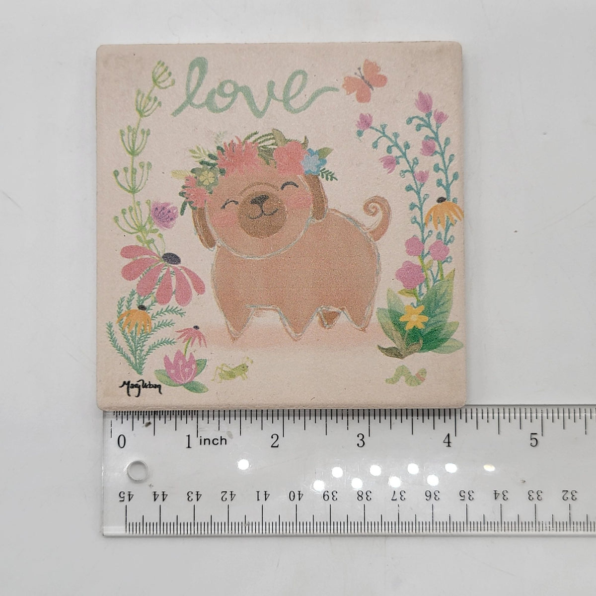Mary Urban Pug Garden Friend Love Tile Trivet Coaster