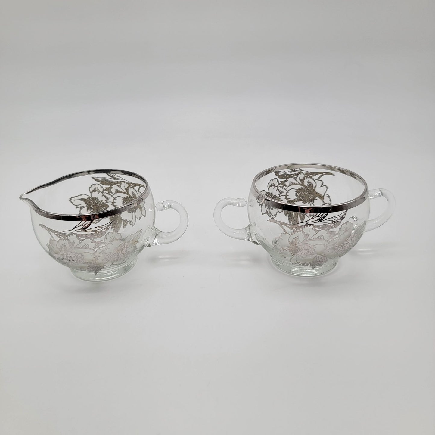 Vintage Silver City Glass Co. Flanders Poppy Cream & Sugar Set Silver Overlay