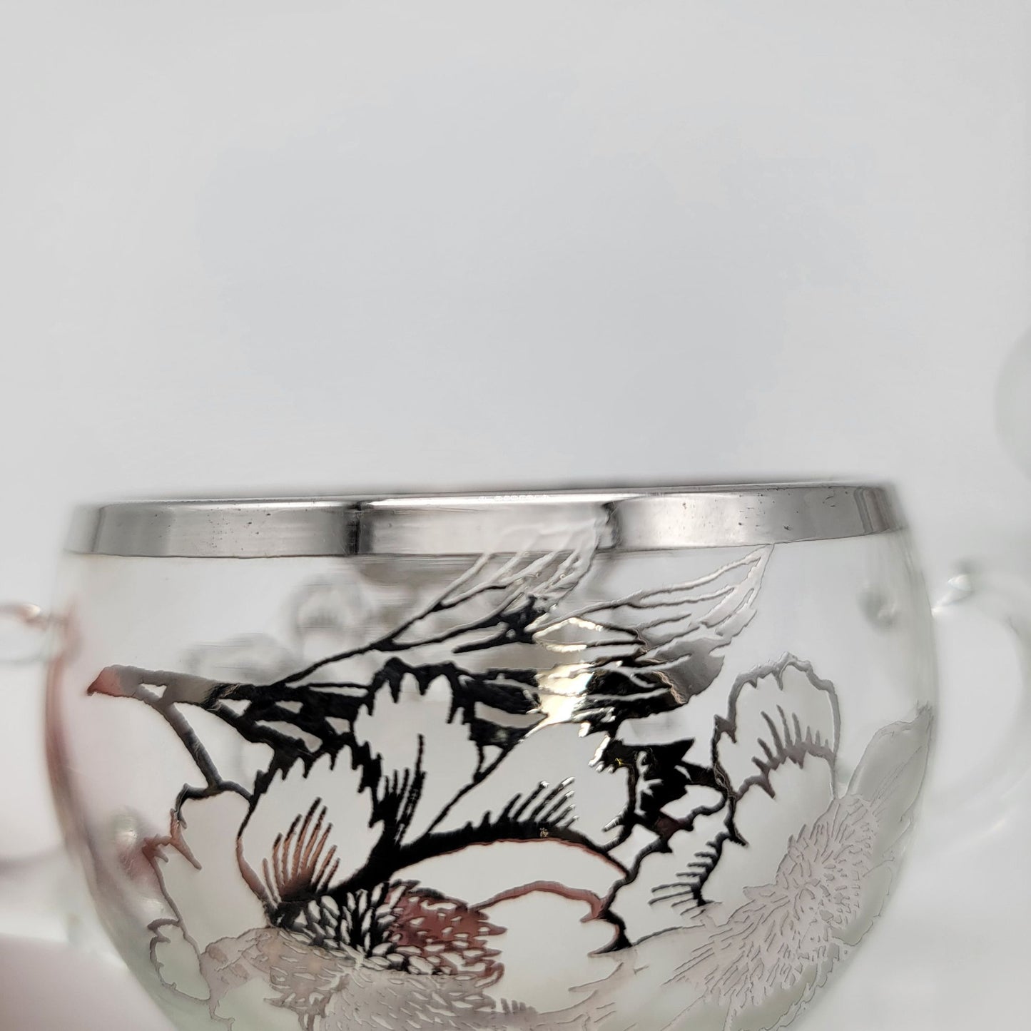 Vintage Silver City Glass Co. Flanders Poppy Cream & Sugar Set Silver Overlay