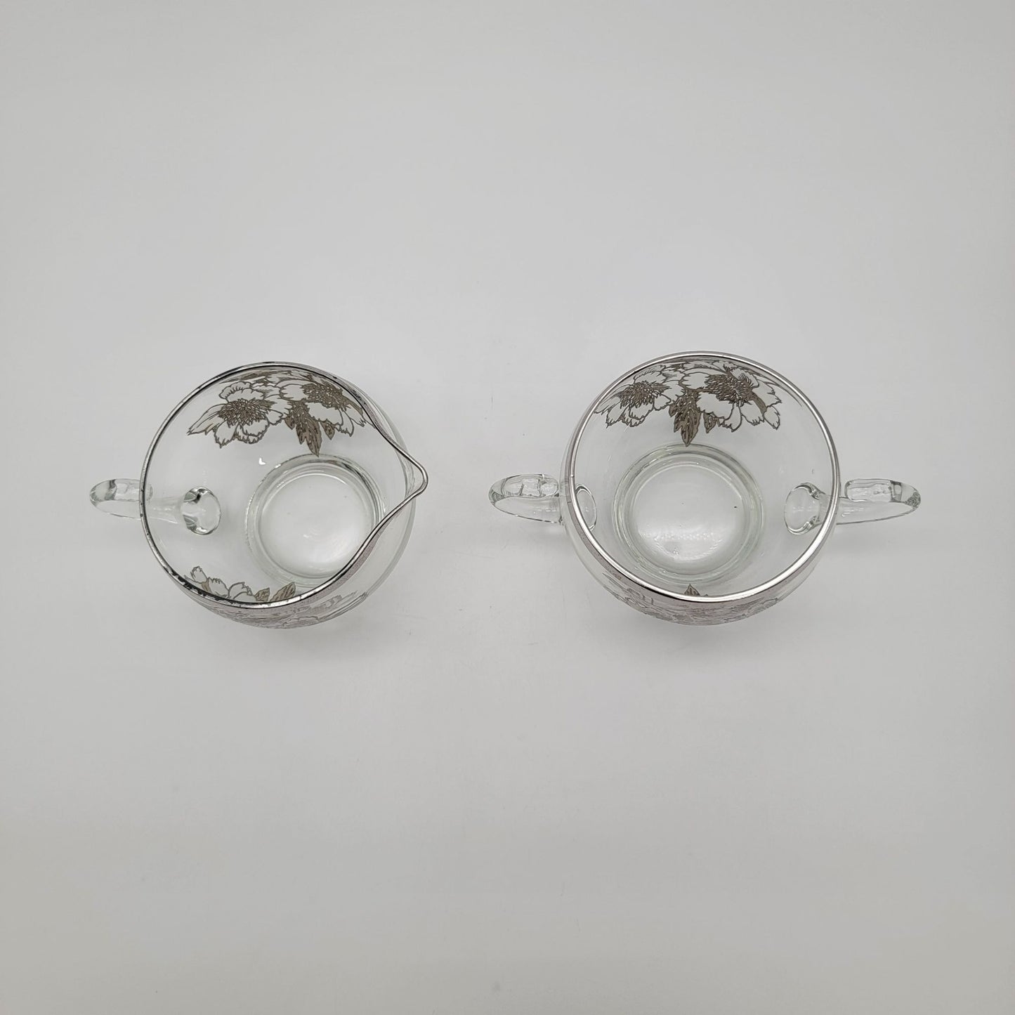 Vintage Silver City Glass Co. Flanders Poppy Cream & Sugar Set Silver Overlay