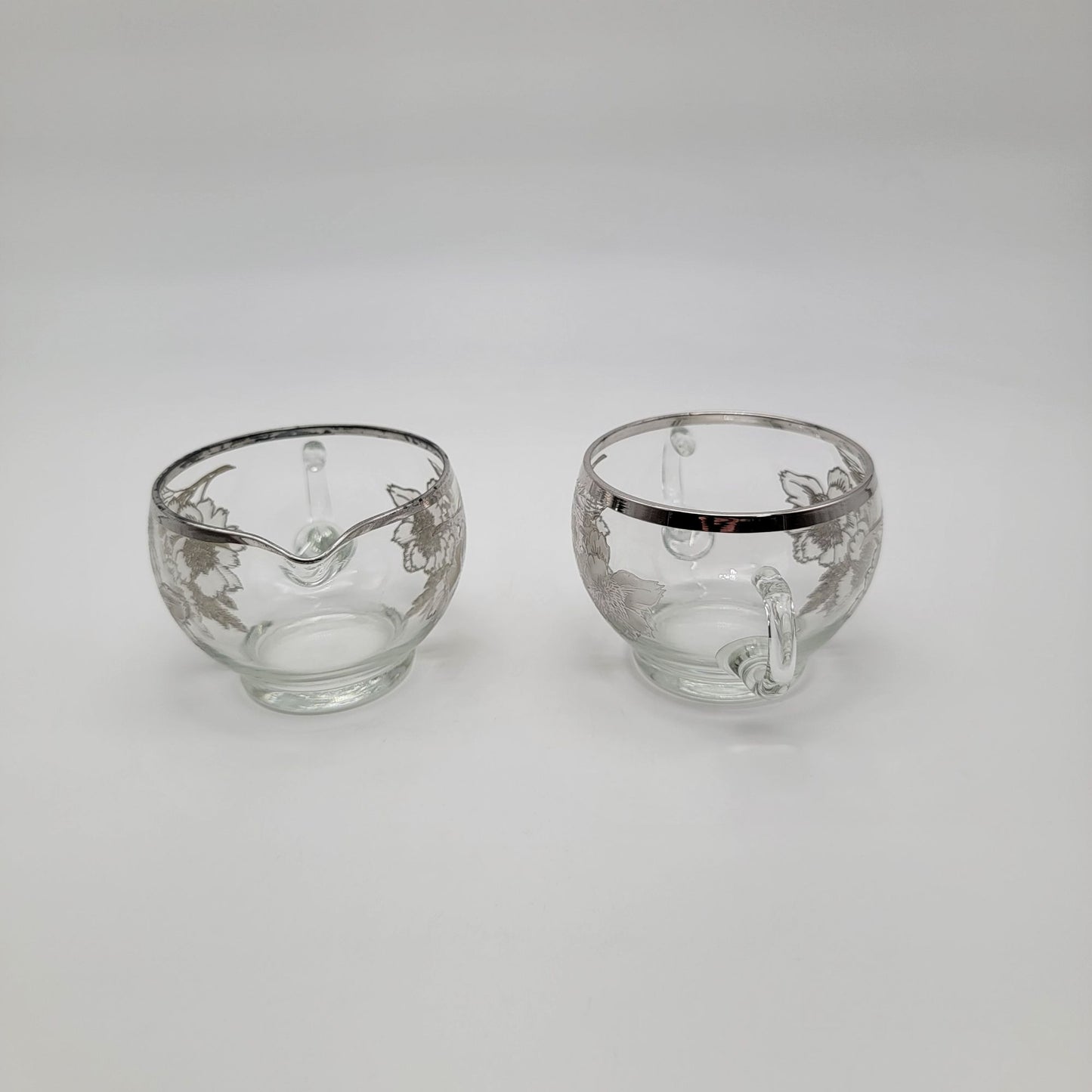 Vintage Silver City Glass Co. Flanders Poppy Cream & Sugar Set Silver Overlay