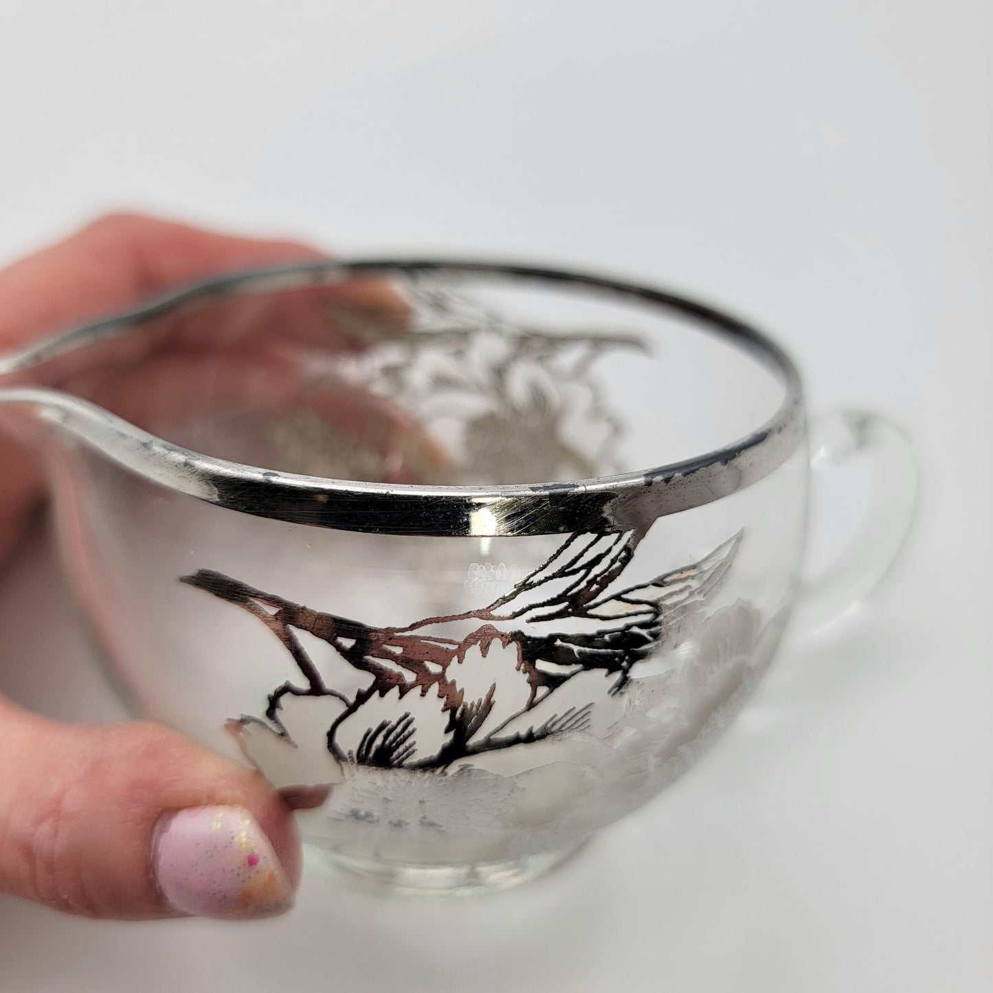 Vintage Silver City Glass Co. Flanders Poppy Cream & Sugar Set Silver Overlay