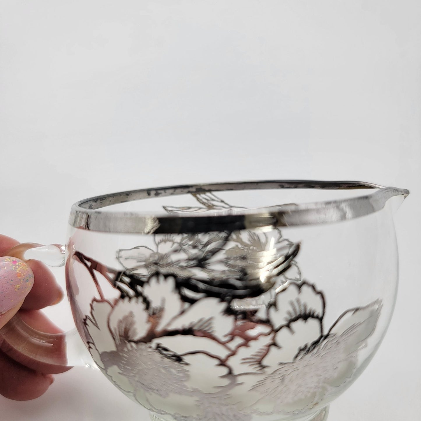 Vintage Silver City Glass Co. Flanders Poppy Cream & Sugar Set Silver Overlay