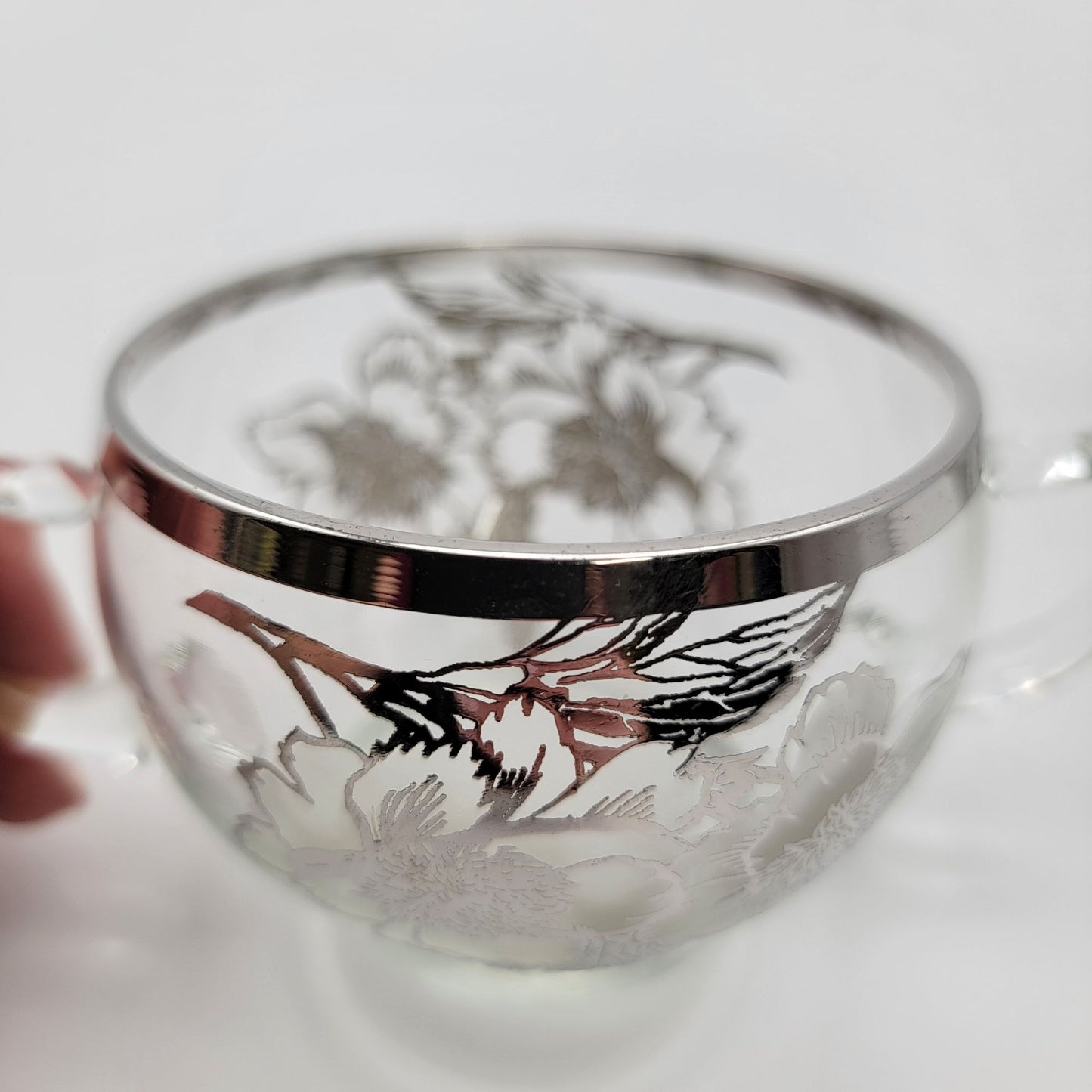 Vintage Silver City Glass Co. Flanders Poppy Cream & Sugar Set Silver Overlay