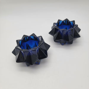 Set Of 2 Vintage Indiana Glass Cobalt Blue Starburst Votive Candle Holders