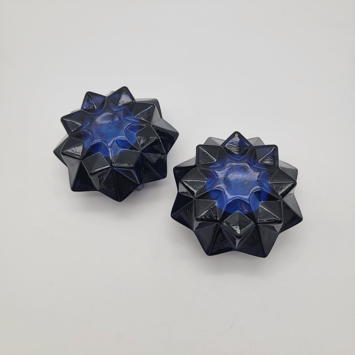 Set Of 2 Vintage Indiana Glass Cobalt Blue Starburst Votive Candle Holders