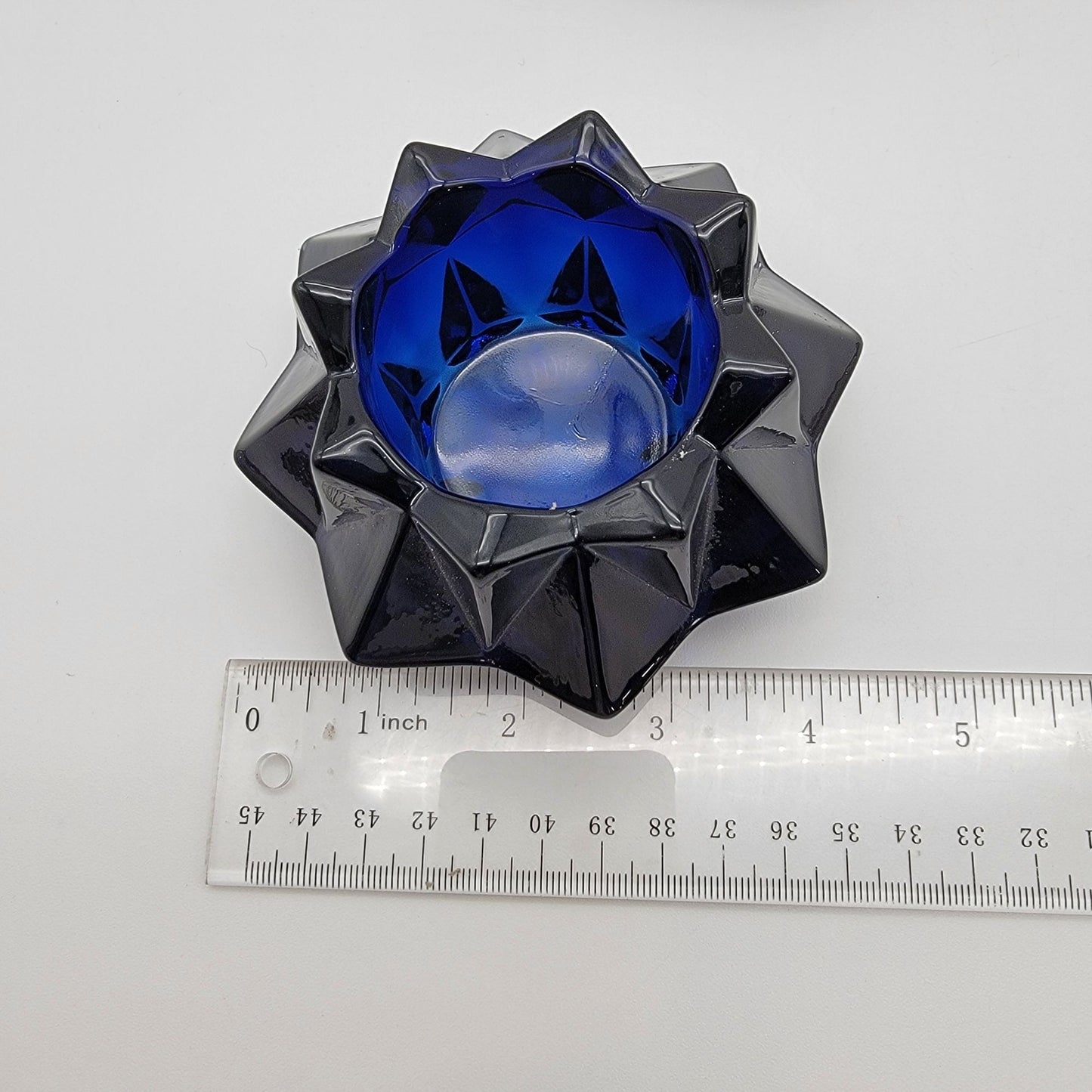 Set Of 2 Vintage Indiana Glass Cobalt Blue Starburst Votive Candle Holders