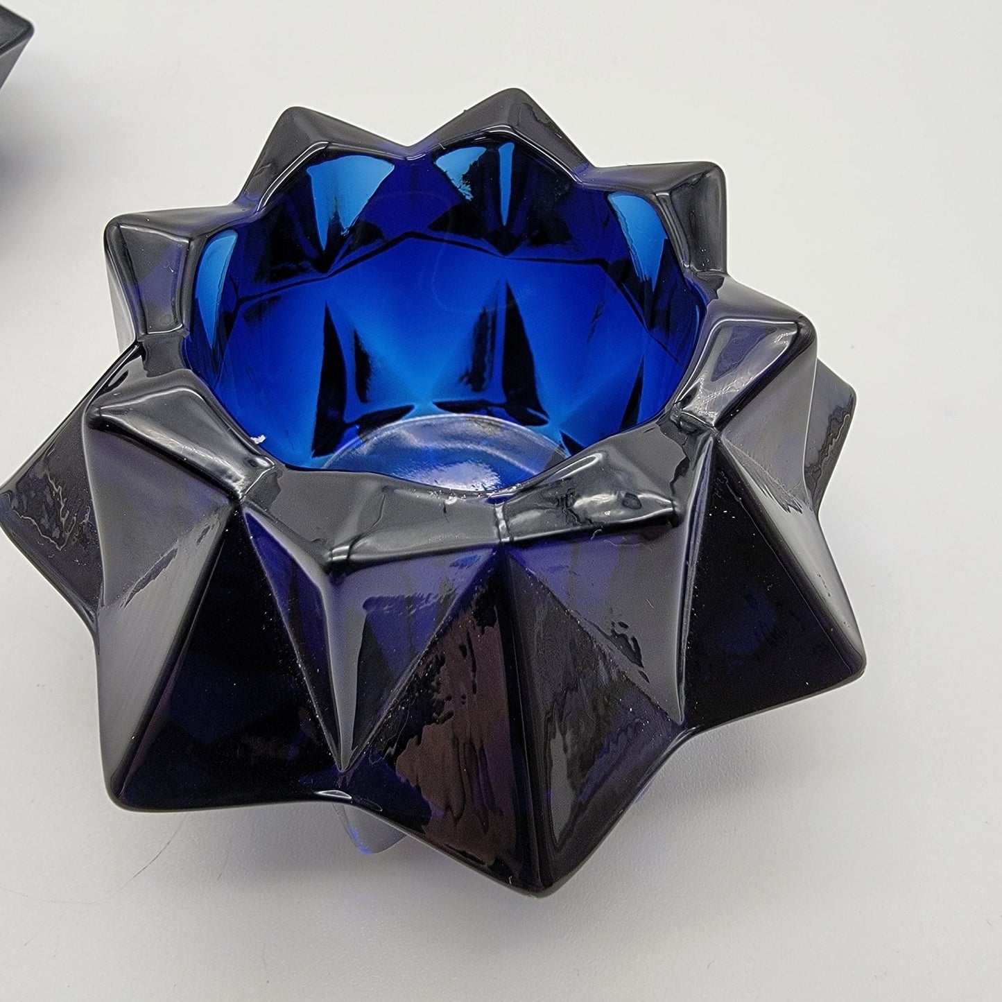 Set Of 2 Vintage Indiana Glass Cobalt Blue Starburst Votive Candle Holders