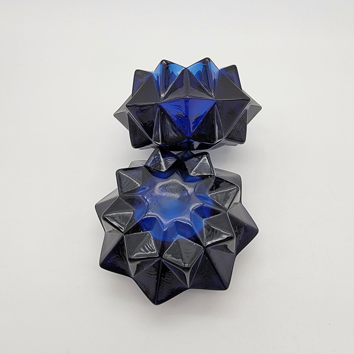 Set Of 2 Vintage Indiana Glass Cobalt Blue Starburst Votive Candle Holders