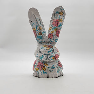 Signed Paula Dimit Folk Art Wooden Bunny Sculpture